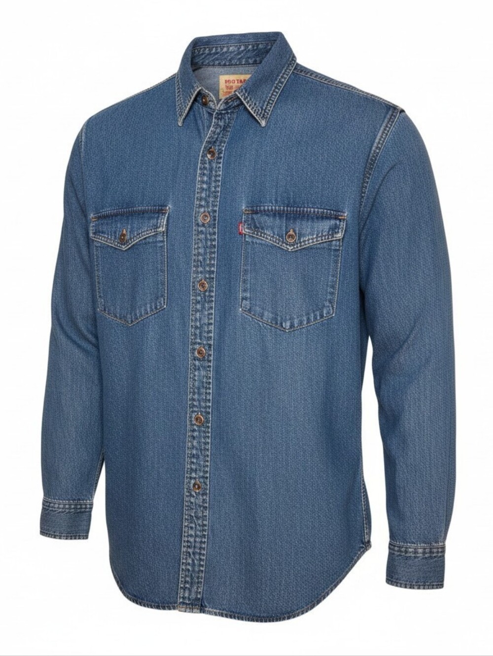 Levi's Jean Blue Denim Jean Shirt Metal Button Long Sleeve Red Tab Size Large